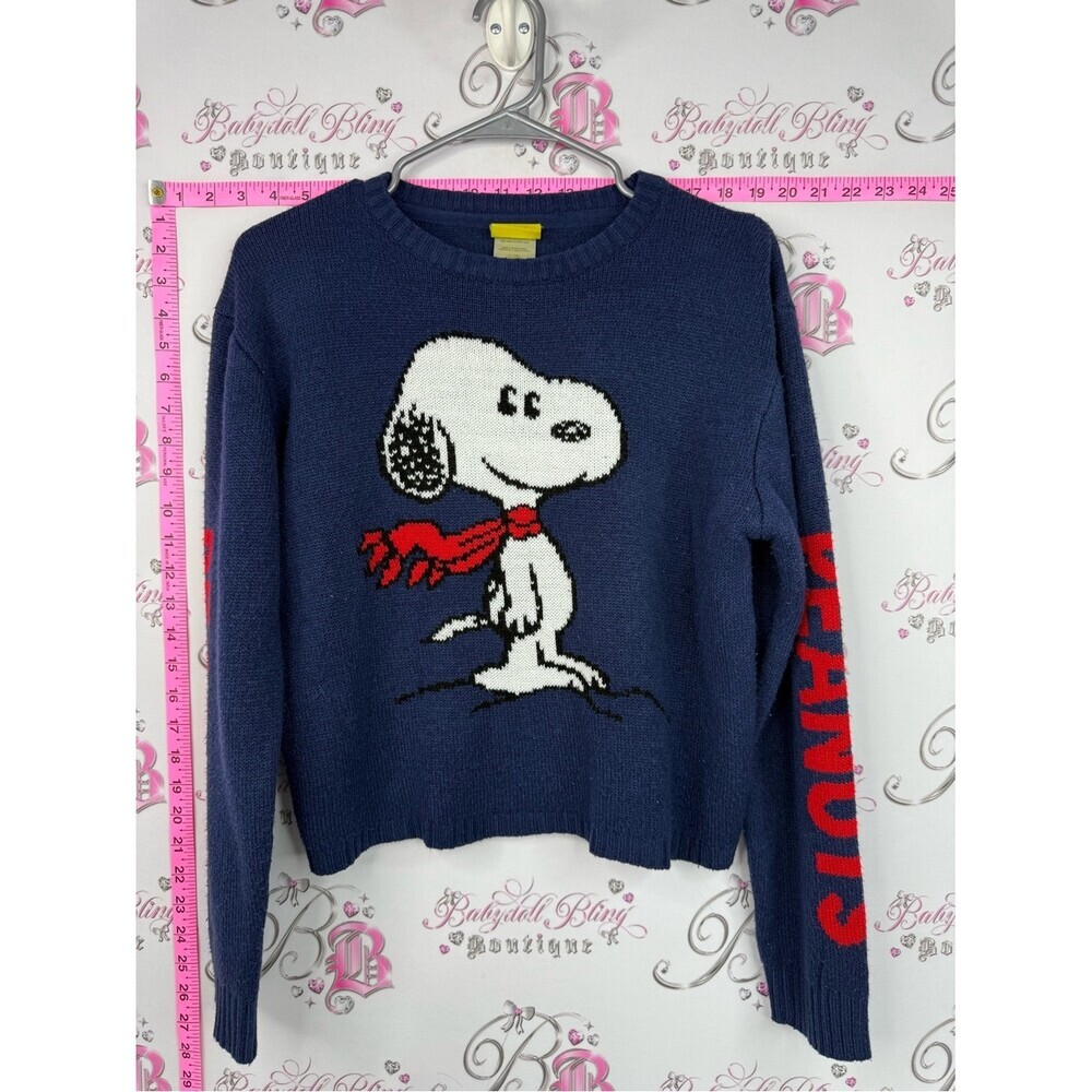 Peanuts knit snoopy sweater Navy Snoopy Graphic Crewneck Sweater Peanuts Design